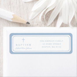 Etiqueta Elegant Baby Blue Cross Boy Baptism Address 