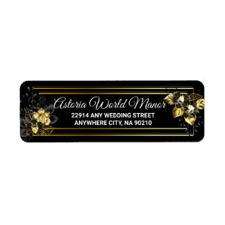 Etiqueta Elegant black and gold wedding return address