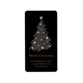 Etiqueta Elegant Black Grey Gold Script Christmas Tree
