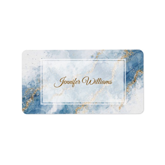 Etiqueta Elegant Blue Gold Glitter Abstract Flow            (Frente)
