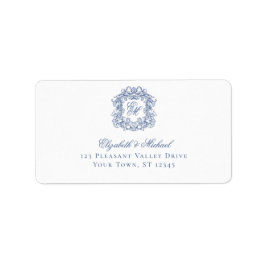 Etiqueta Elegant Blue Monogram Crest Wedding Address