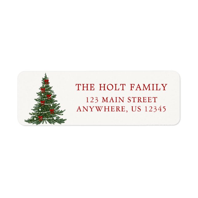Etiqueta Elegant Bow Christmas Tree Address Label (Frente)