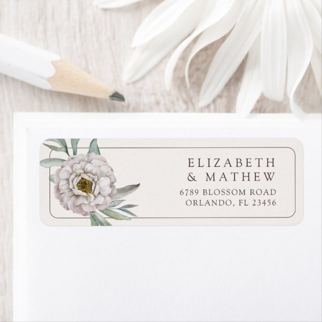 Etiqueta Elegant Cream & Brown Floral Wedding Label (Insitu)