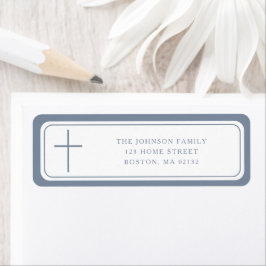 Etiqueta Elegant Dusty Blue Cross Boy Baptism Address 