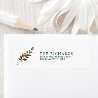 Etiqueta Elegant Floral Christmas Return Address Label