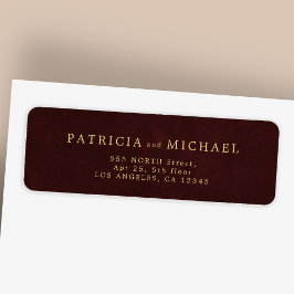 Etiqueta Elegant gold burgundy wedding return address