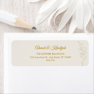 Etiqueta Elegant Gold Floral Wedding Return Address Label
