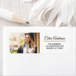Etiqueta Elegant Gold Foil Frame Photo Graduation Return Ad