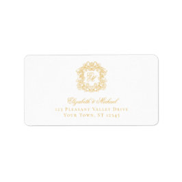 Etiqueta Elegant Gold Monogram Crest Wedding Address
