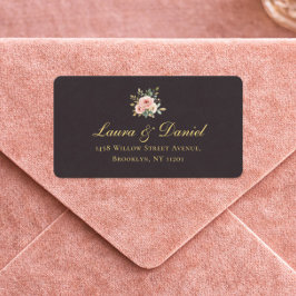 Etiqueta Elegant Gold Roses & Black Return Address Label