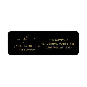 Etiqueta Elegant Gold Script Monogram Return Address