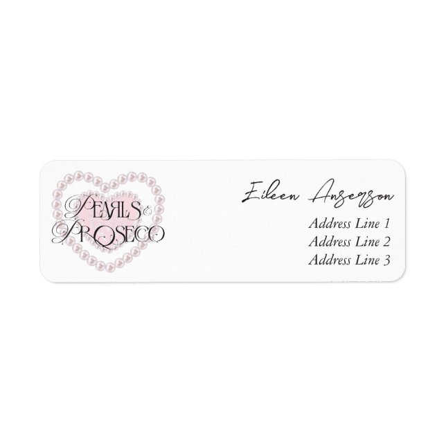 Etiqueta Elegant Heart Pérolas Prosecco Bebida Efervescente (Frente)