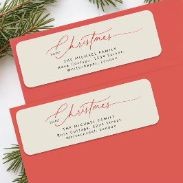 Etiqueta Elegant Red Calligraphy Christmas Return Address