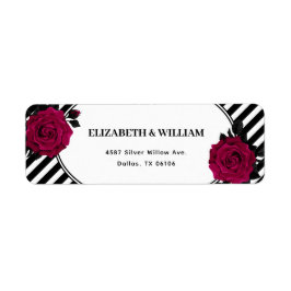 Etiqueta Elegant Rose Listras Pretas Gótico Endereço de Ret