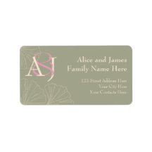 Elegant Sage Green & Pink Ginkgo Newly Wed Address