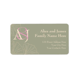 Etiqueta Elegant Sage Green & Pink Ginkgo Newly Wed Address