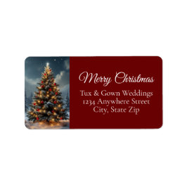 Etiqueta Elegant Script Tree Non Photo Red Christmas Tree