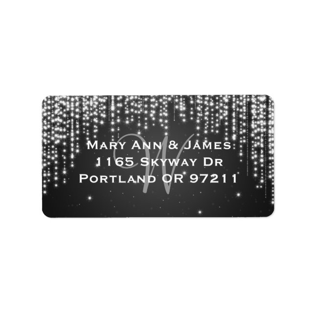 Etiqueta Elegant Wedding Address Night Dazzle Black (Frente)