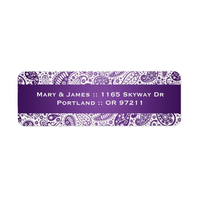 Etiqueta Elegant Wedding Address Paisley Pattern Purple (Frente)