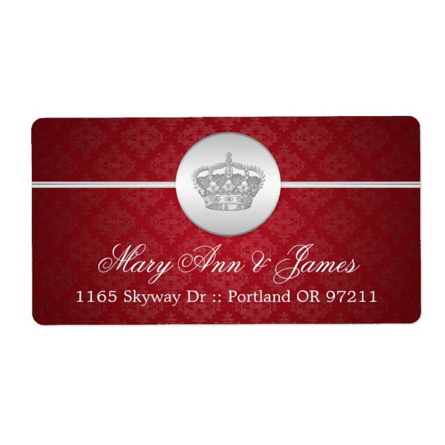 Etiqueta Elegant Wedding Address Royal Crown Red (Frente)