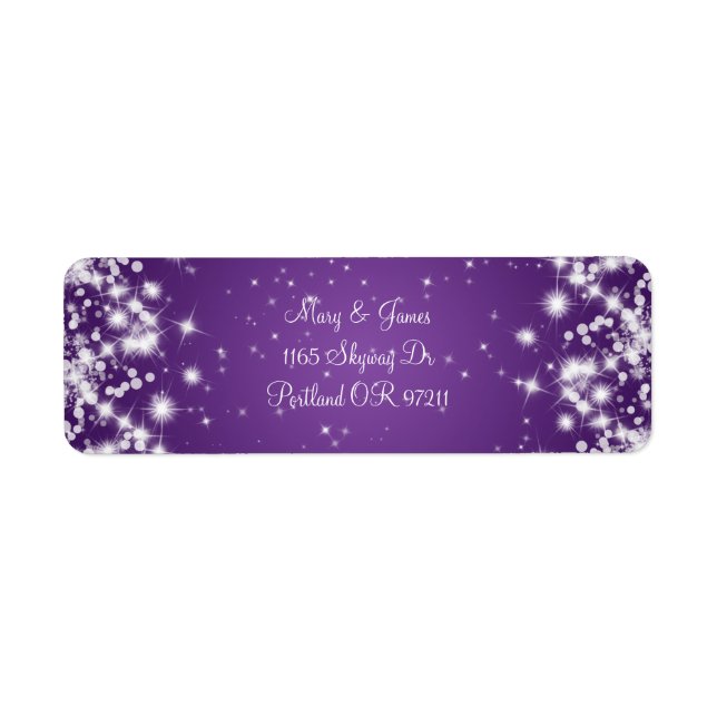 Etiqueta Elegant Wedding Address Winter Sparkle Purple (Frente)