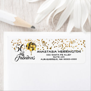 Etiqueta Elegante 50º aniversário Dourado Texto Preto de 