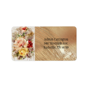 Etiqueta Elegante Água-Forte Floral Abstrato Casamento em O