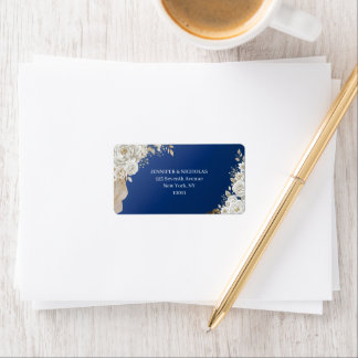 Etiqueta Elegante Azul Marinho Dourado Rosa Endereço de Dev