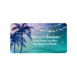 Etiqueta Elegante Beach Wedding Watercolor Palm Tree Addres