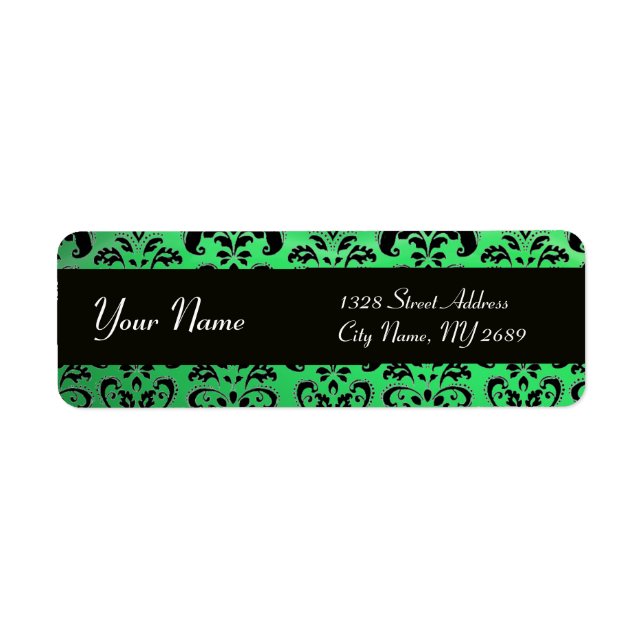 ETIQUETA ELEGANTE BLACK EMERALD GREEN DAMASK (Frente)