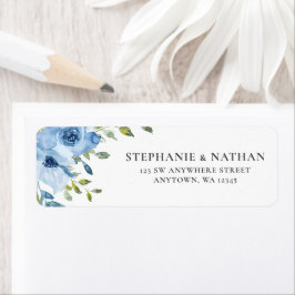Etiqueta Elegante Blue Floral Greenery Endereço de Retorno