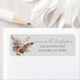 Etiqueta Elegante Boho Feather Watercolor Endereço de Casam