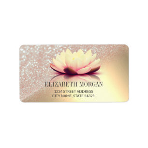 Etiqueta Elegante Bokeh Dourado de Lótus
