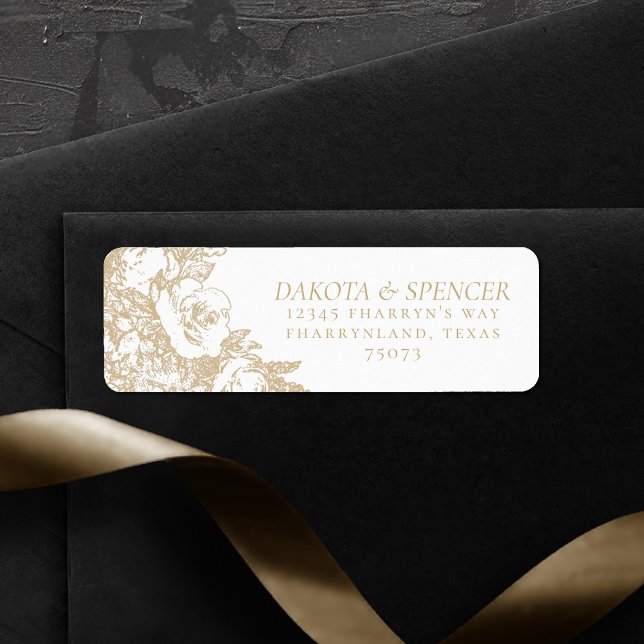 Etiqueta Elegante Botânico | Endereço Dourado Rosa de cobre (Criador carregado)