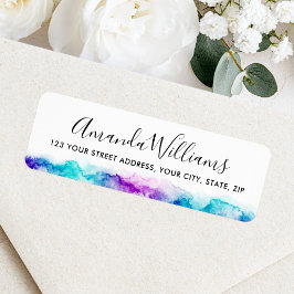 Etiqueta Elegante caligrafia em roxo azul aquarela