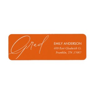 Etiqueta Elegante Calliografia Graduação Laranja Endereço
