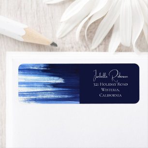 Etiqueta Elegante Casamento Aquarela Azul Marinho RSVP RTS