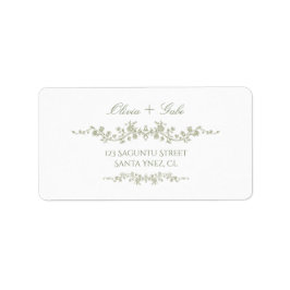 Etiqueta Elegante Casamento Floral Francês em Verde Salvia