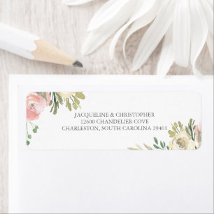Etiqueta Elegante Cor-de-rosa Ivory Floral Endereço de Devo