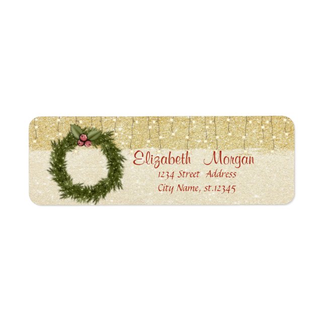 Etiqueta Elegante, Coroa de Natal, Dourado Brilhante (Frente)