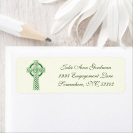 Etiqueta Elegante Cruz Celta Irlandesa Verde Marfim