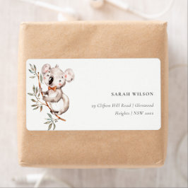 Etiqueta Elegante Cute Watercolor Baby Koala Endereço Folia