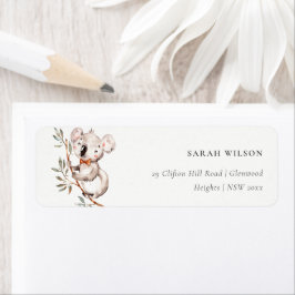 Etiqueta Elegante Cute Watercolor Baby Koala Endereço Folia