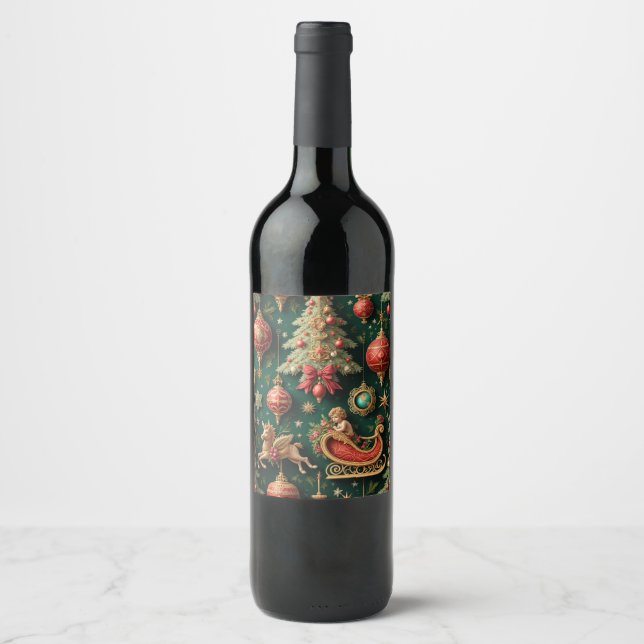 Etiqueta Elegante de Vinho Barroco de Natal (Frente)