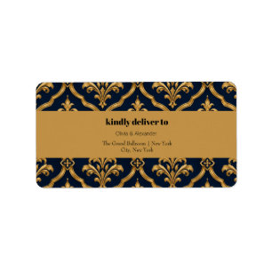 Etiqueta Elegante Design de Motivo Vintage em Damasco Doura