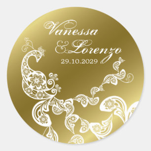 Etiqueta elegante do casamento de Boho do pavão