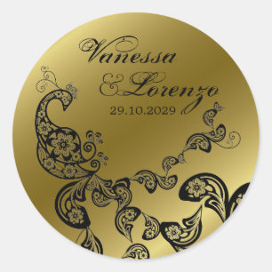 Etiqueta elegante do casamento do pavão preto