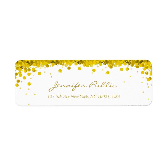 Etiqueta Elegante Dourado Confetti Script Luxe Modern Plain (Frente)