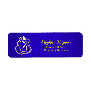 Etiqueta Elegante Dourado Ganesh/ Deus Indiano Roxo