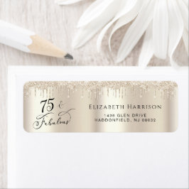 Etiqueta Elegante Dourado Glitter 75º Aniversário Endereço